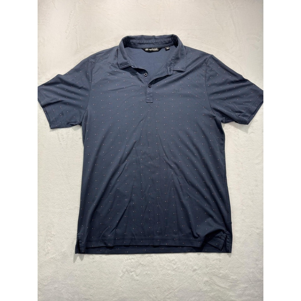 TravisMathew Polo Shirt Mens Large Blue Micro Dot‎ Golf Performance Short Sleeve